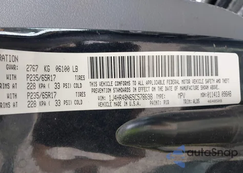 2005 Jeep Grand Cherokee Laredo z USA, uszkodzony, nr VIN 1J4HR48N65C578698